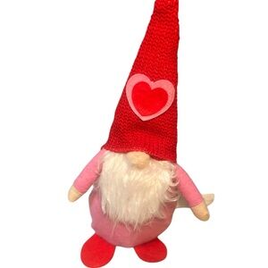 Valentine’s Day Gnome Plush Figurine Red & Pink Heart Hat Tabletop Decor